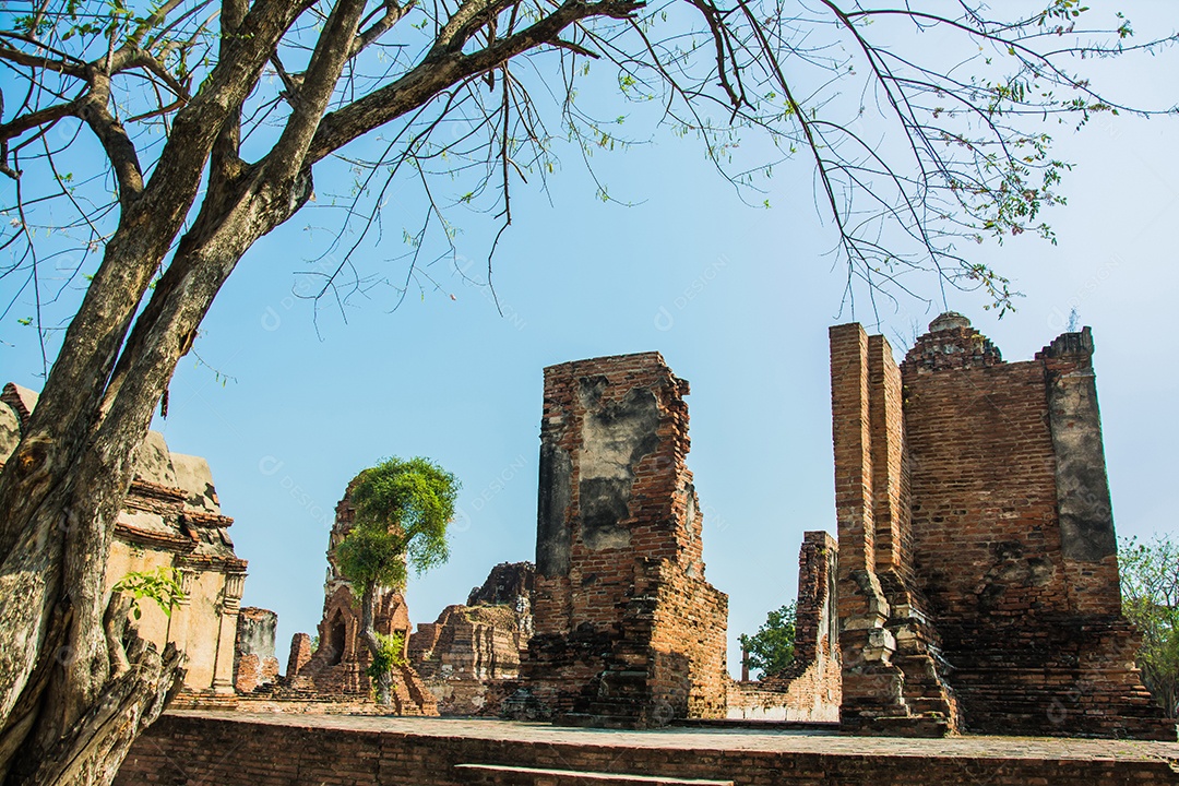 TAILÂNDIA Ruínas e antiguidades no Parque Histórico de Ayutthaya Turistas de todo o mundo decadência de Buda