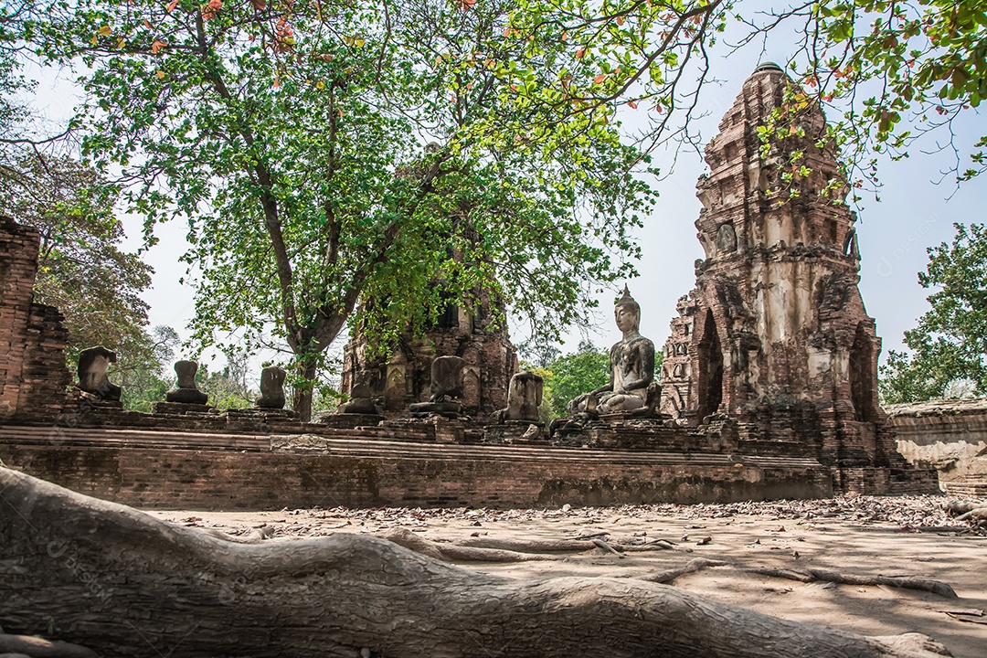 TAILÂNDIA Ruínas e antiguidades no Parque Histórico de Ayutthaya Turistas de todo o mundo decadência de Buda