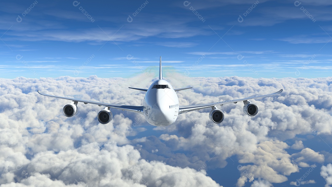 Aviões comerciais voando sobre o céu azul