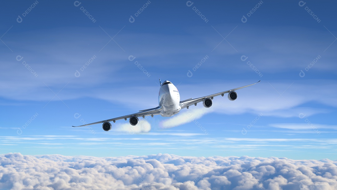 Boeing 747 American Airlines voando sobre as nuvens Los Angeles, Califórnia.