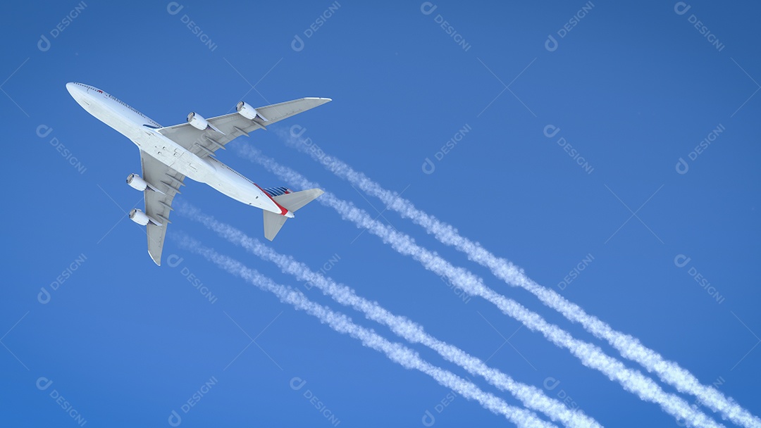 Boeing 747 American Airlines voando sobre o céu azul Los Angeles, Califórnia.