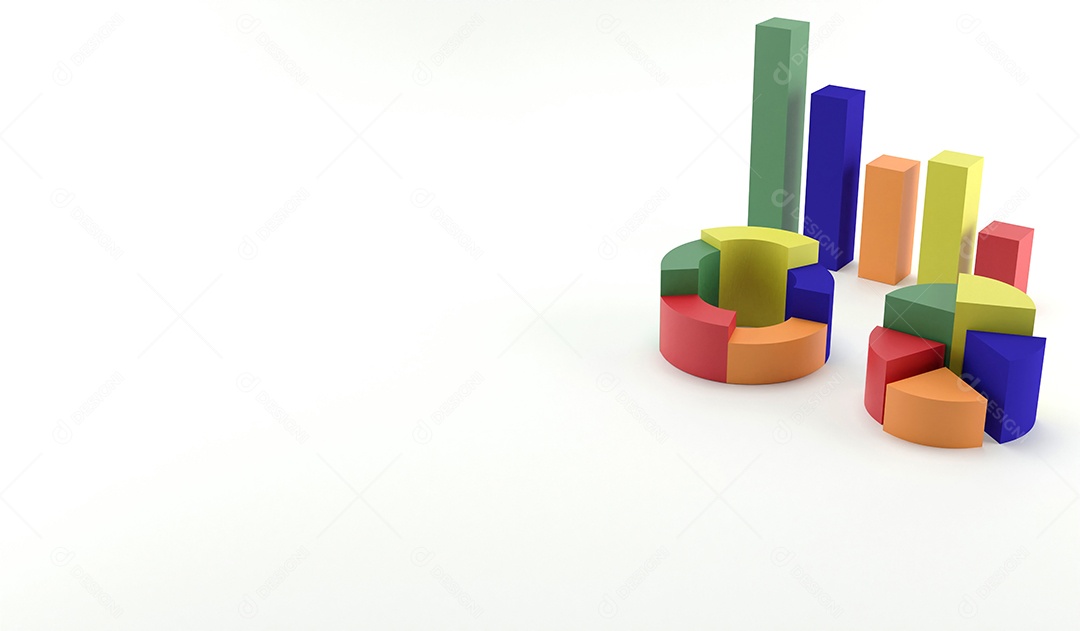 Gráfico de renderização 3D e gráfico de pizza. conceito de dados de ilustração 3D no fundo branco