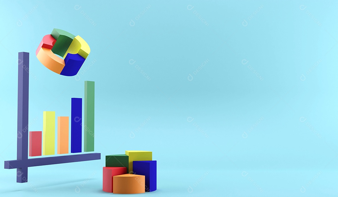 Gráfico de renderização 3D e gráfico de pizza. conceito de dados de ilustração 3D