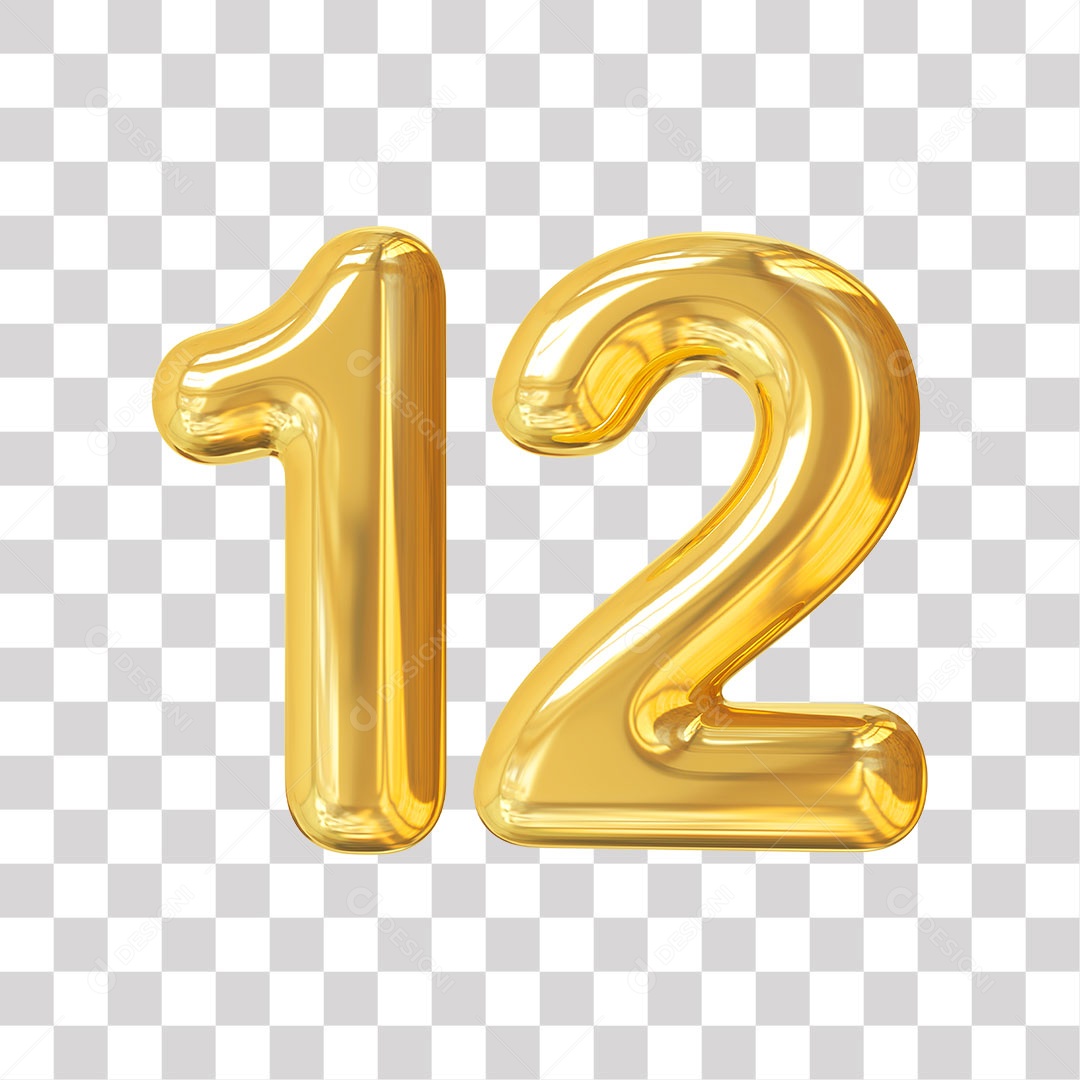 Elemento 3D Para Composição Número 12 Dourado PNG Transparente
