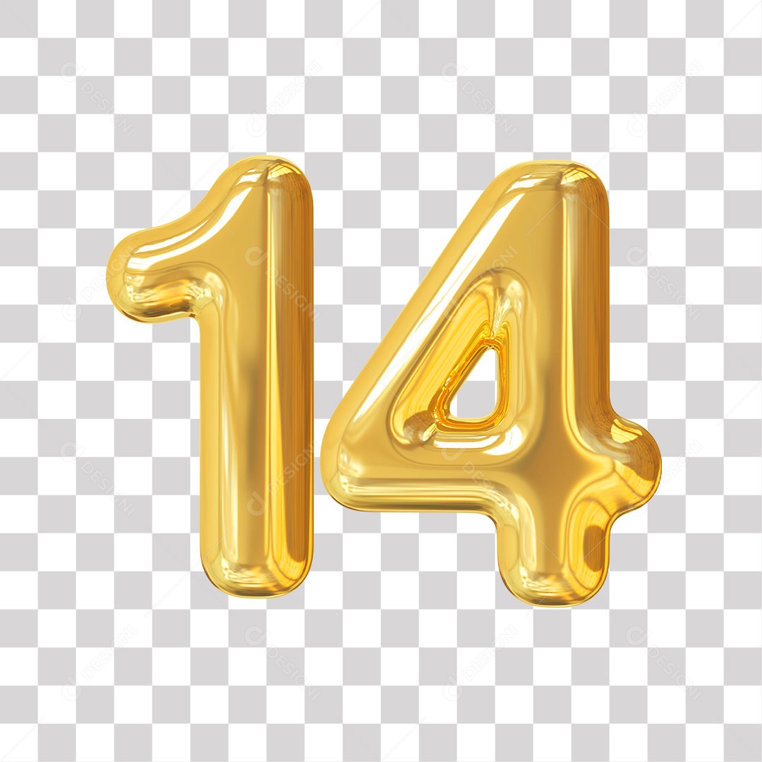 Elemento 3D Para Composição Número 14 Dourado PNG Transparente