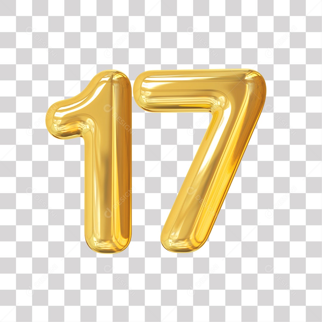 Elemento 3D Para Composição Número 17 Dourado PNG Transparente