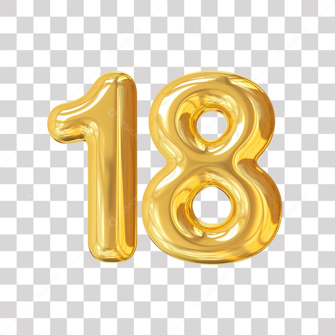 Elemento 3D Para Composição Número 18 Dourado PNG Transparente