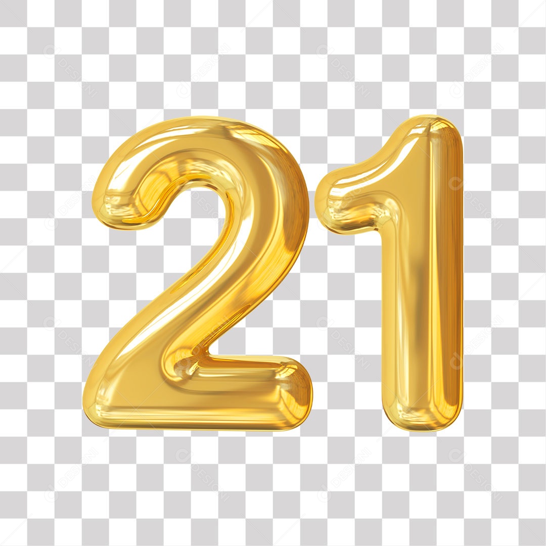 Elemento 3D Para Composição Número 21 Dourado PNG Transparente