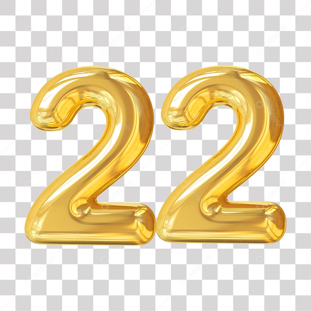 Elemento 3D Para Composição Número 22 Dourado PNG Transparente