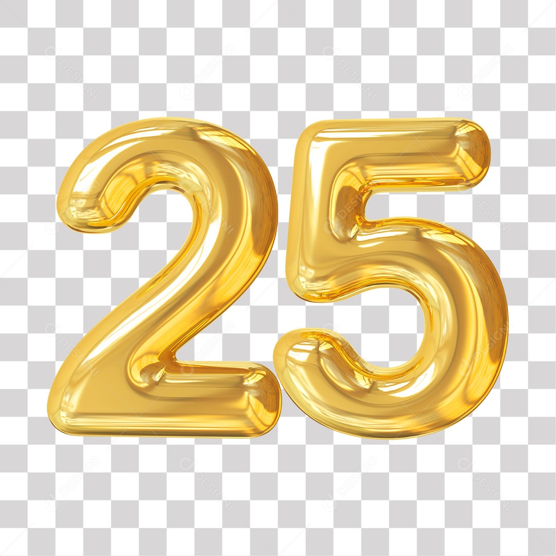 Elemento 3D Para Composição Número 25 Dourado PNG Transparente