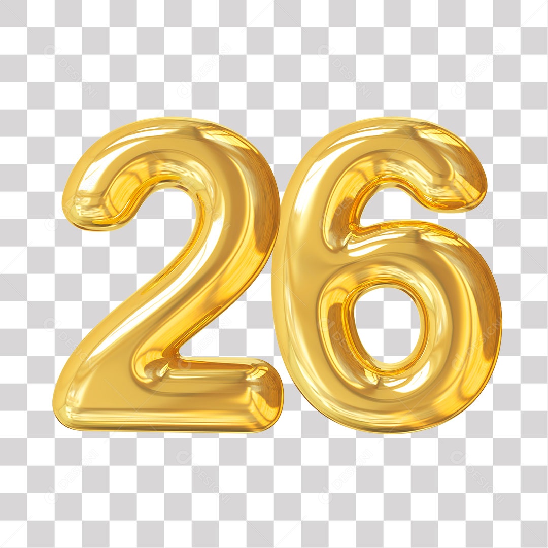 Elemento 3D Para Composição Número 26 Dourado PNG Transparente