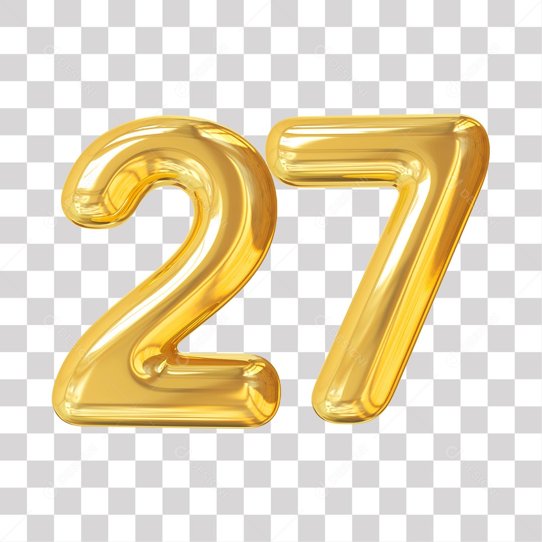 Elemento 3D Para Composição Número 27 Dourado PNG Transparente