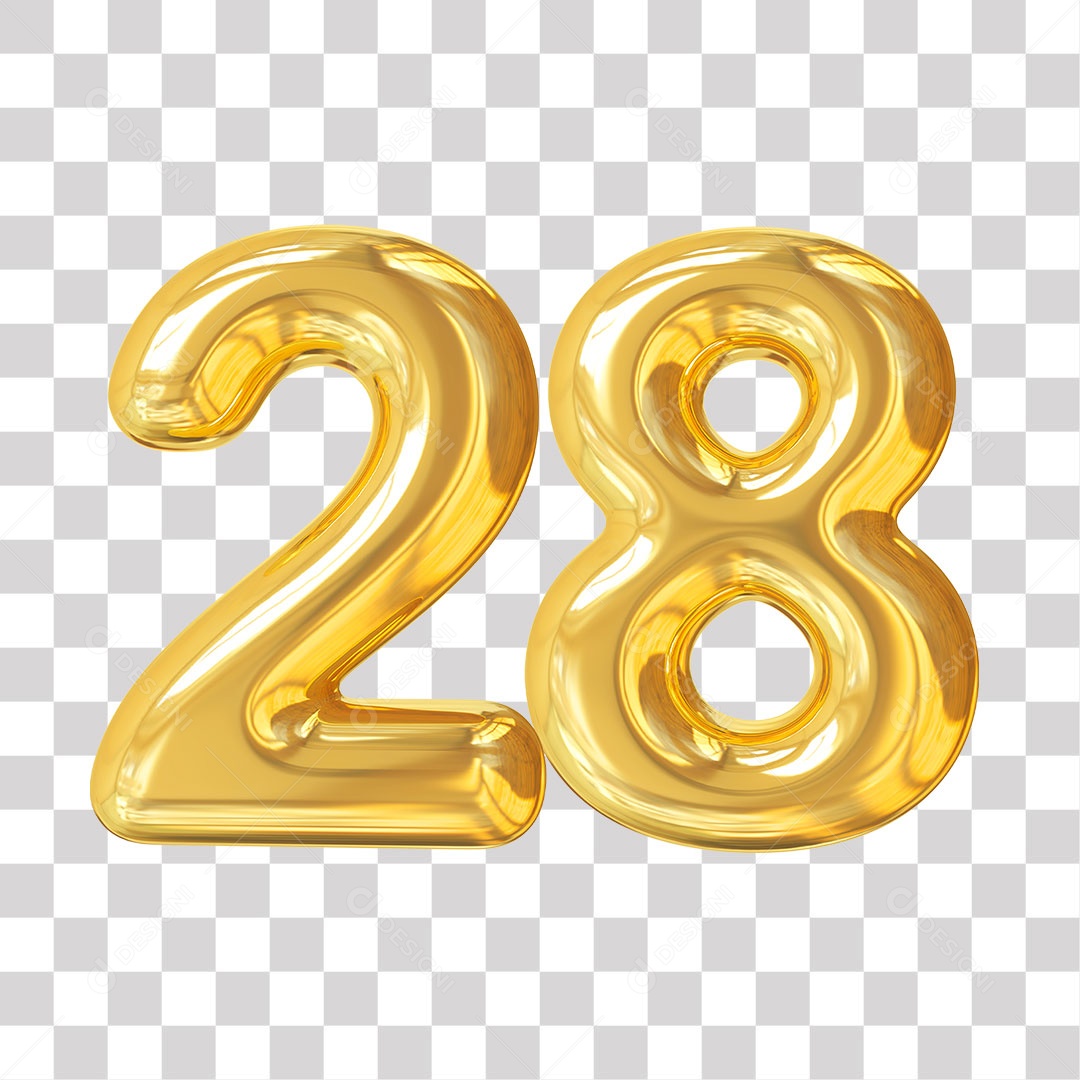Elemento 3D Para Composição Número 28 Dourado PNG Transparente