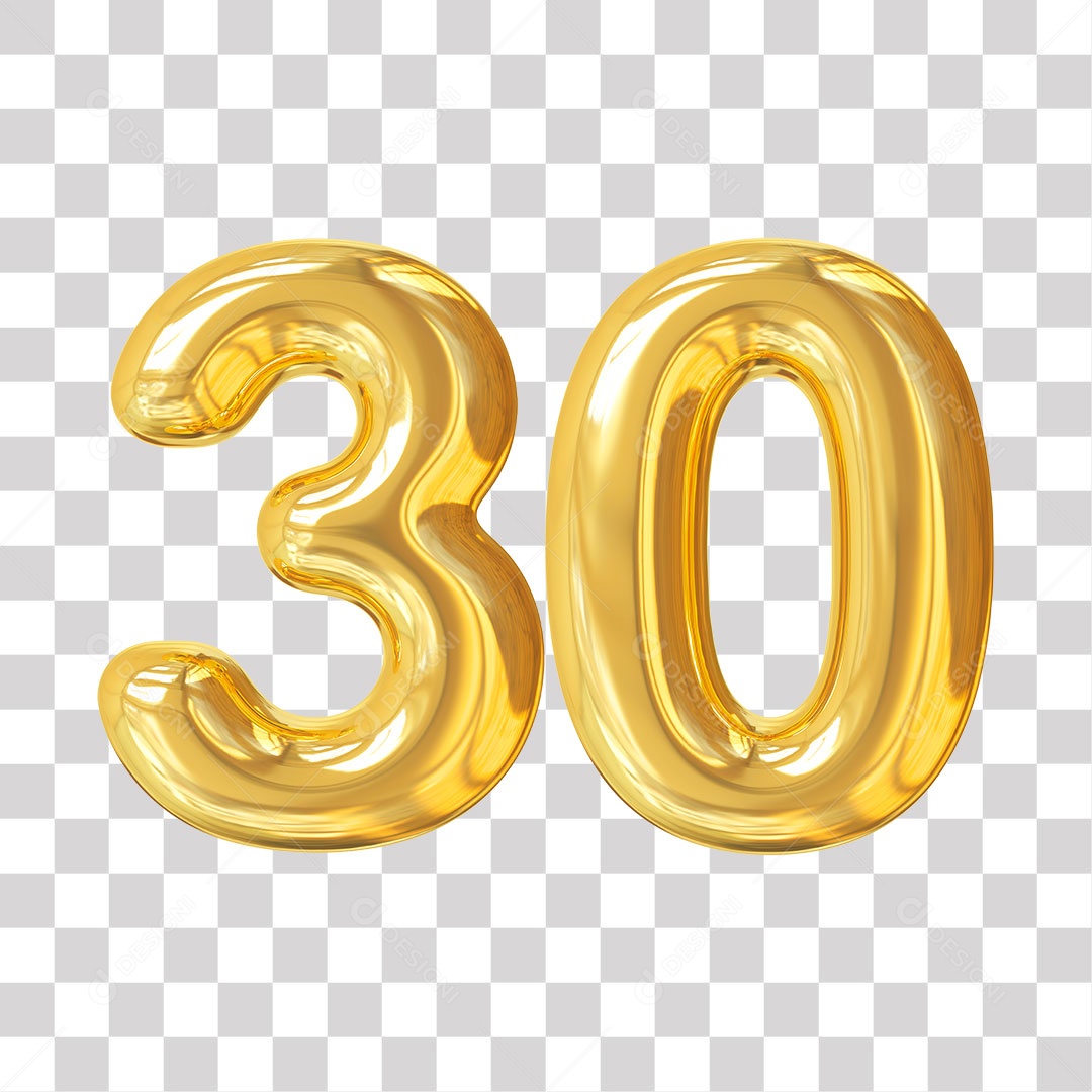 Elemento 3D Para Composição Número 30 Dourado PNG Transparente