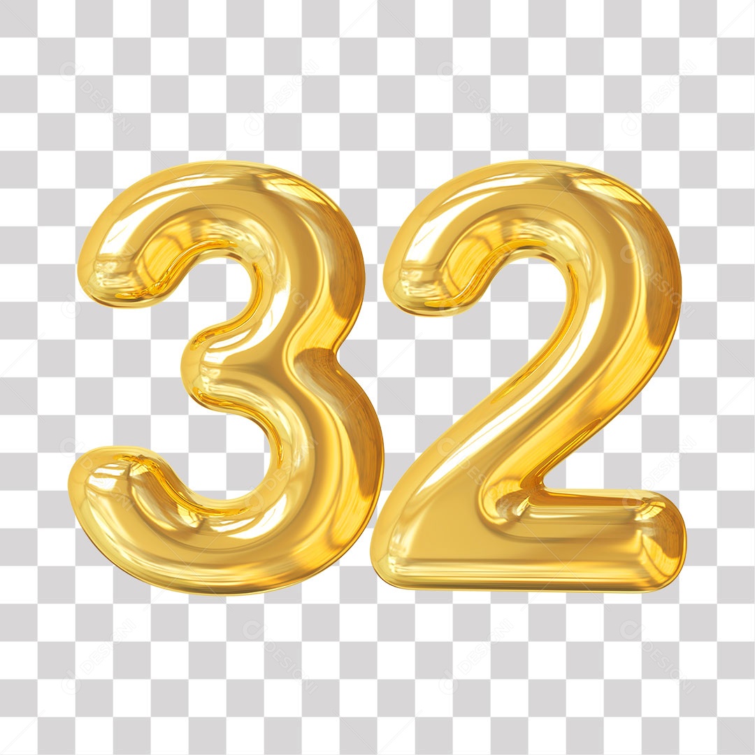 Elemento 3D Para Composição Número 32 Dourado PNG Transparente