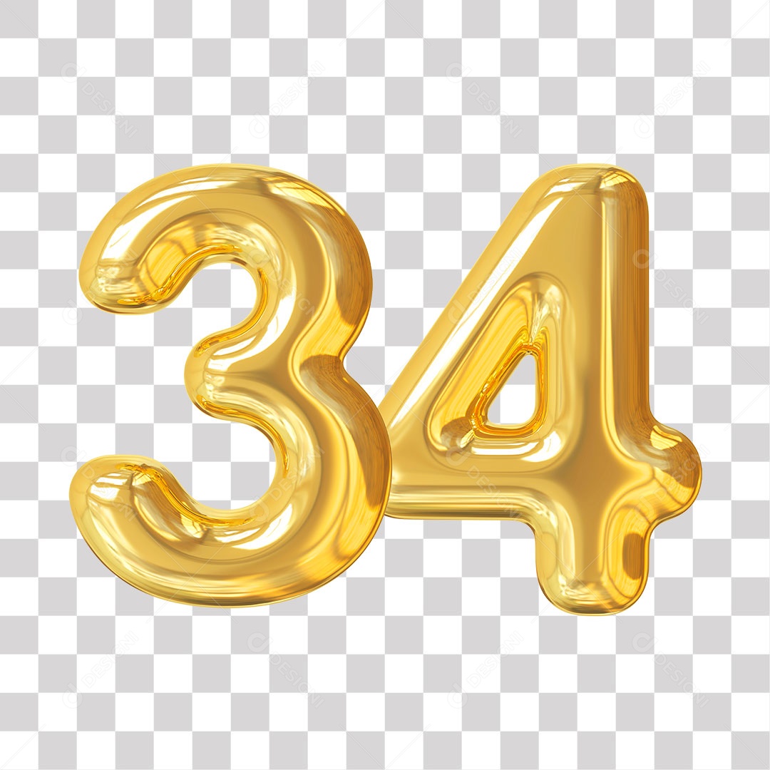 Elemento 3D Para Composição Número 34 Dourado PNG Transparente