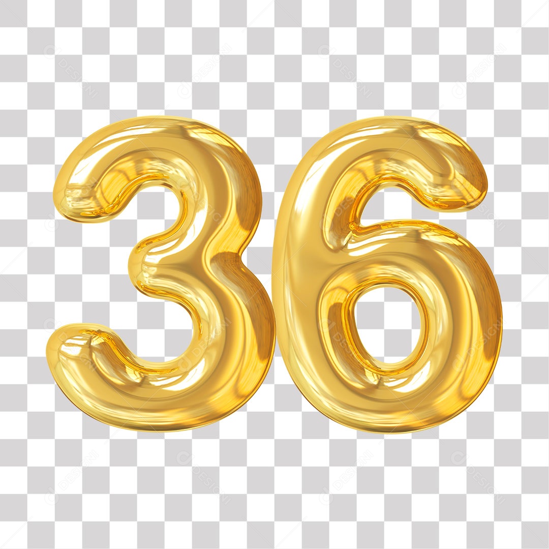 Elemento 3D Para Composição Número 36 Dourado PNG Transparente