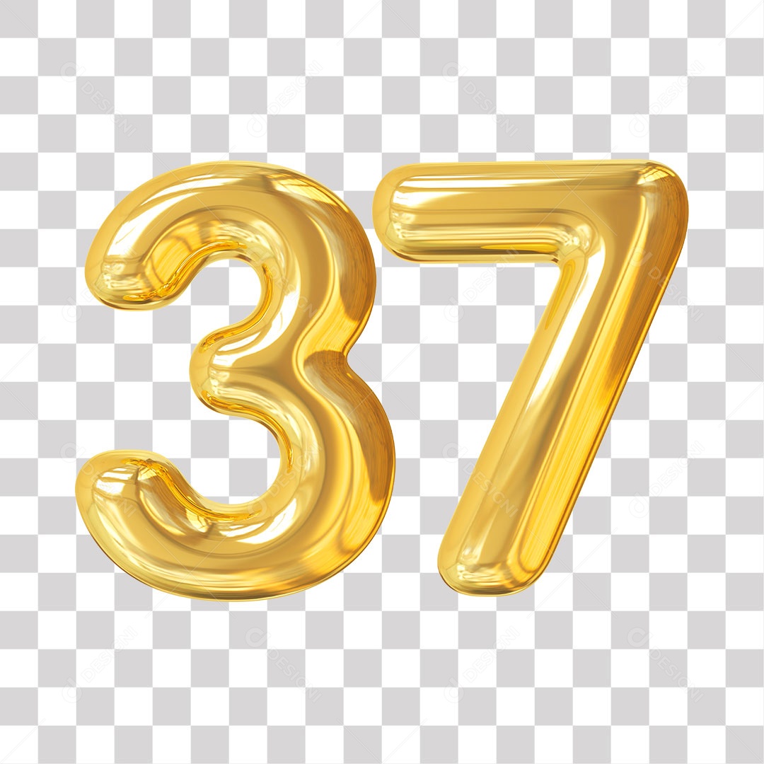 Elemento 3D Para Composição Número 37 Dourado PNG Transparente
