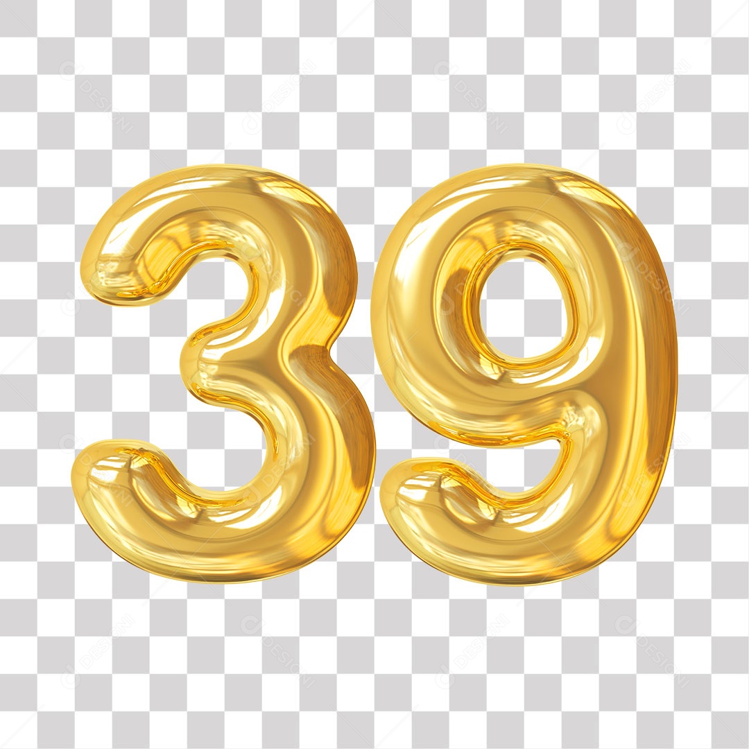 Elemento 3D Para Composição Número 39 Dourado PNG Transparente