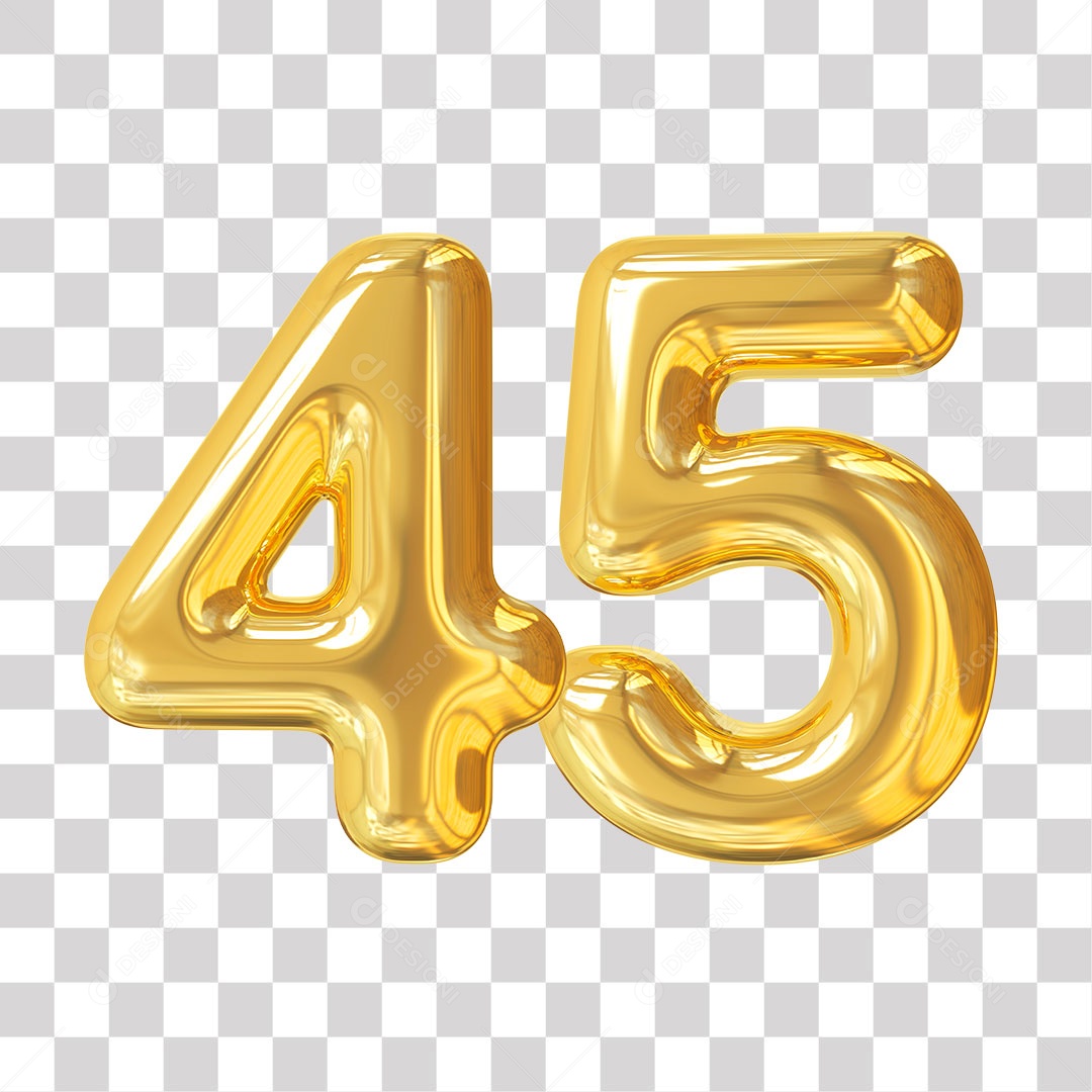 Elemento 3D Para Composição Número 45 Dourado PNG Transparente