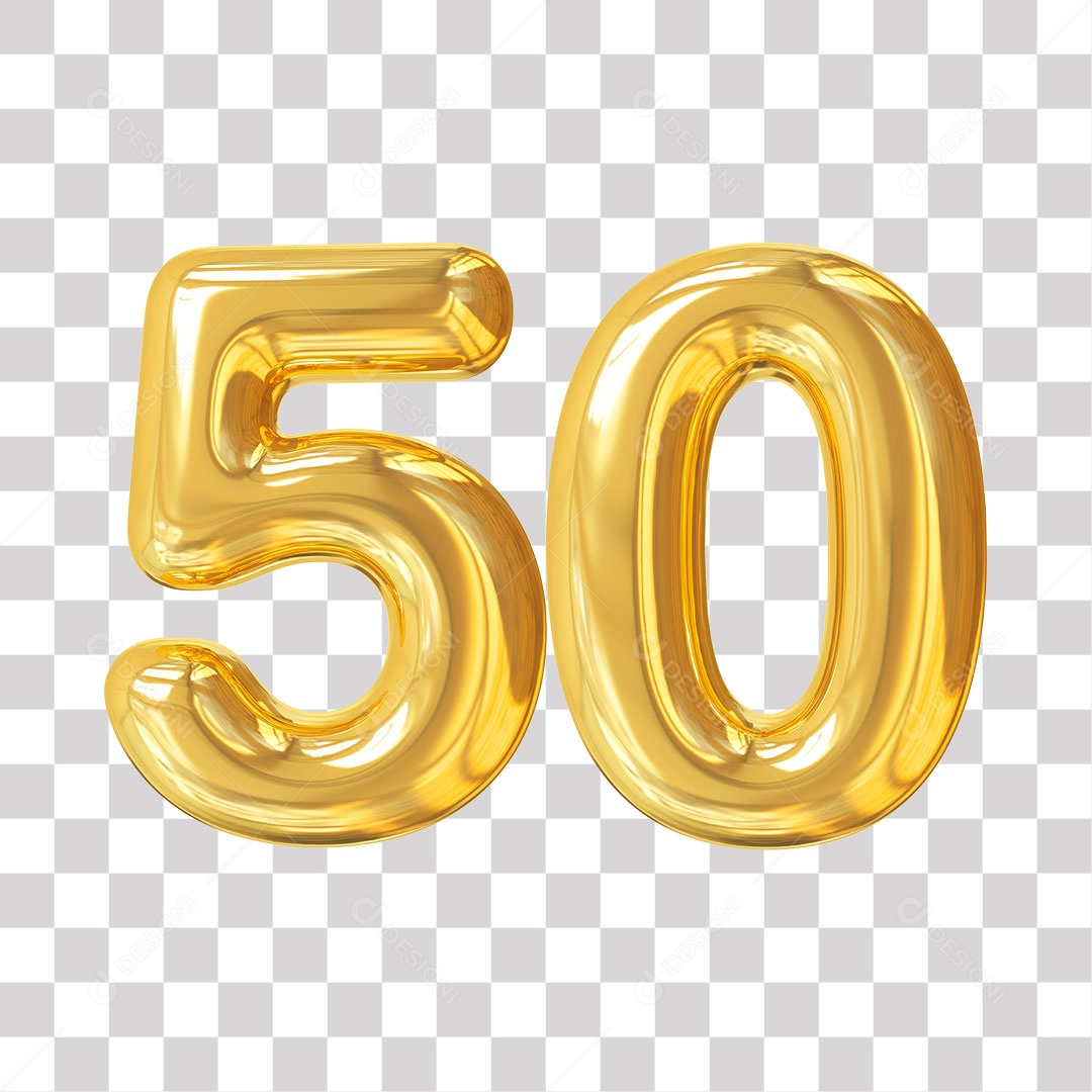 Elemento 3D Para Composição Número 50 Dourado PNG Transparente
