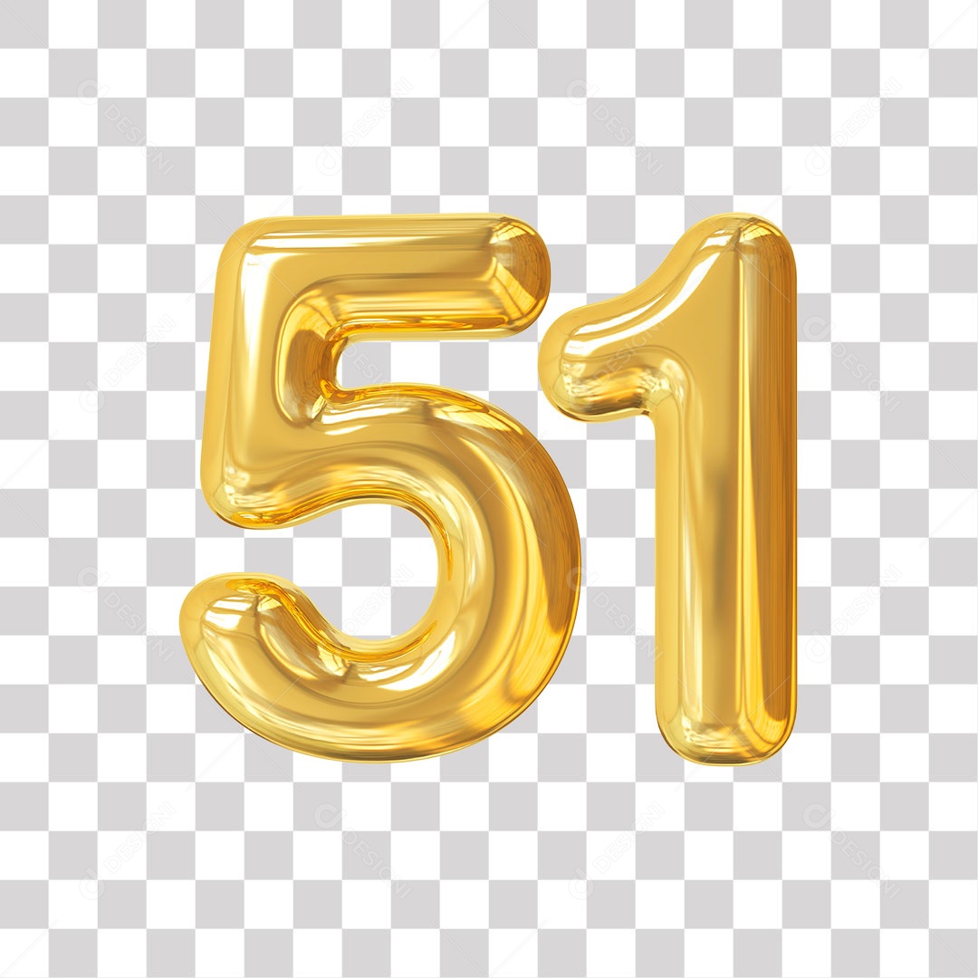 Elemento 3D Para Composição Número 51 Dourado PNG Transparente