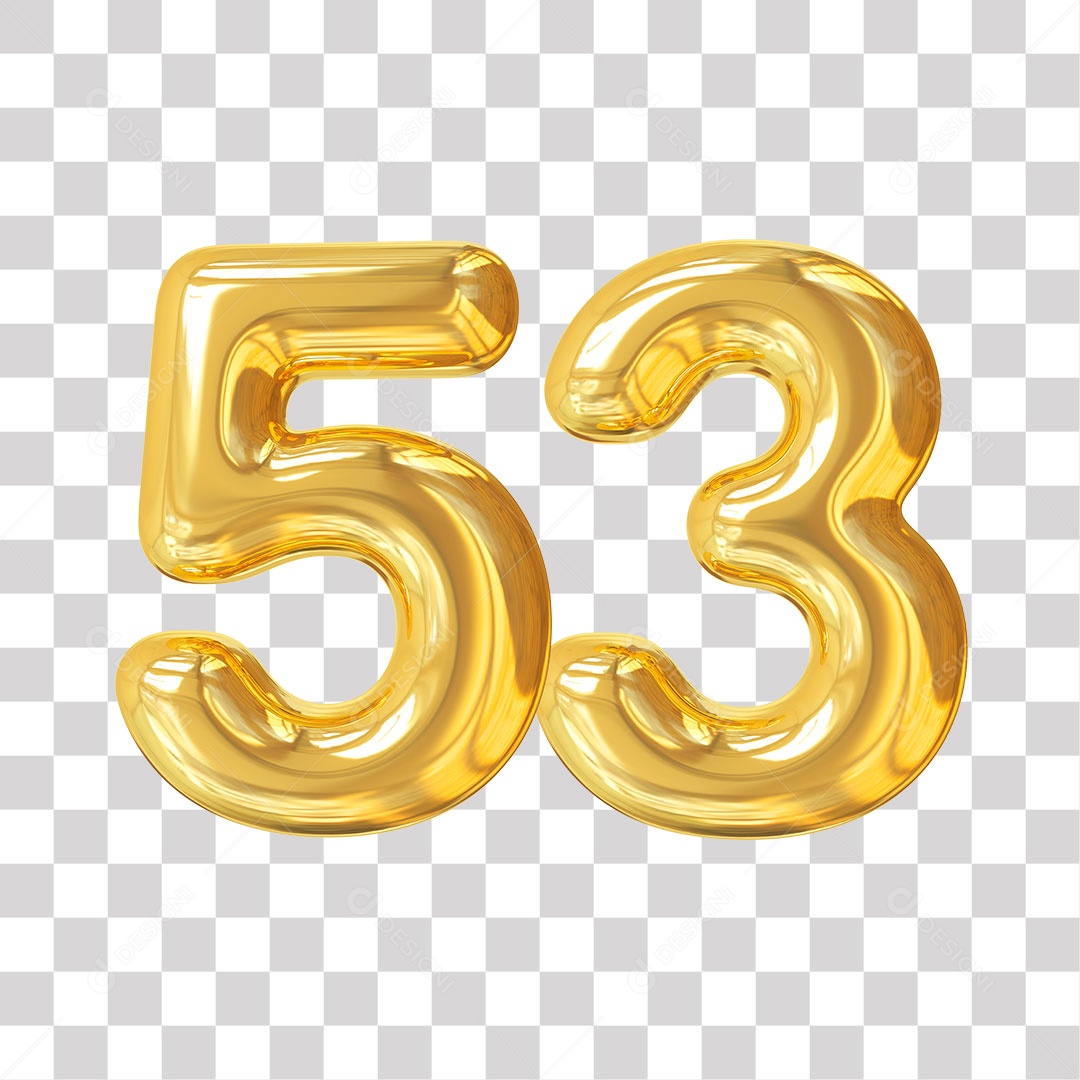 Elemento 3D Para Composição Número 53 Dourado PNG Transparente