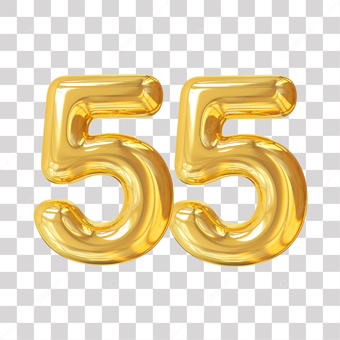 Elemento 3D Para Composição Número 55 Dourado PNG Transparente