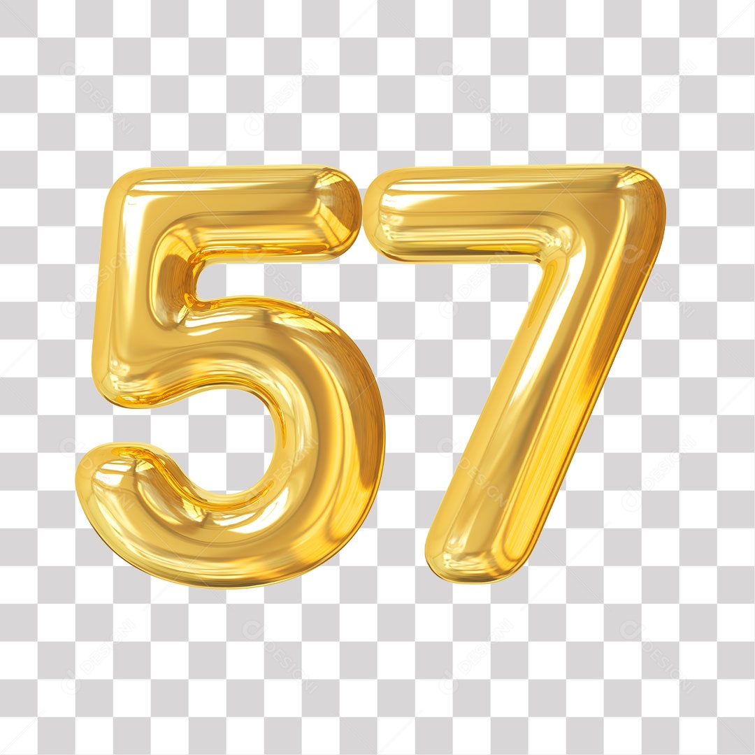 Elemento 3D Para Composição Número 57 Dourado PNG Transparente