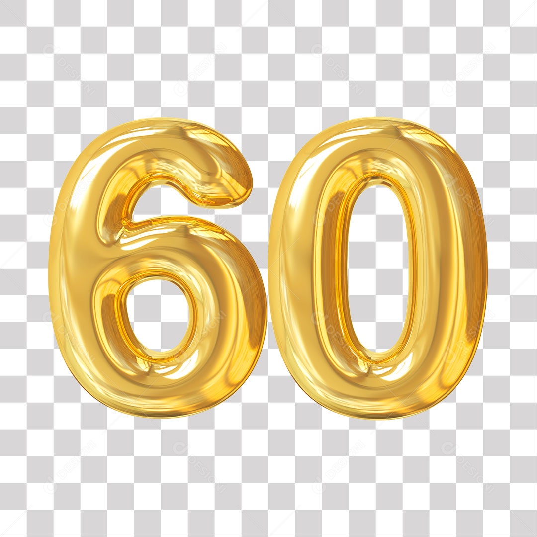 Elemento 3D Para Composição Número 60 Dourado PNG Transparente