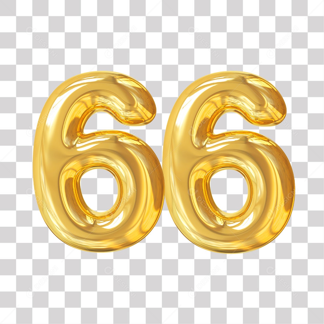 Elemento 3D Para Composição Número 66 Dourado PNG Transparente