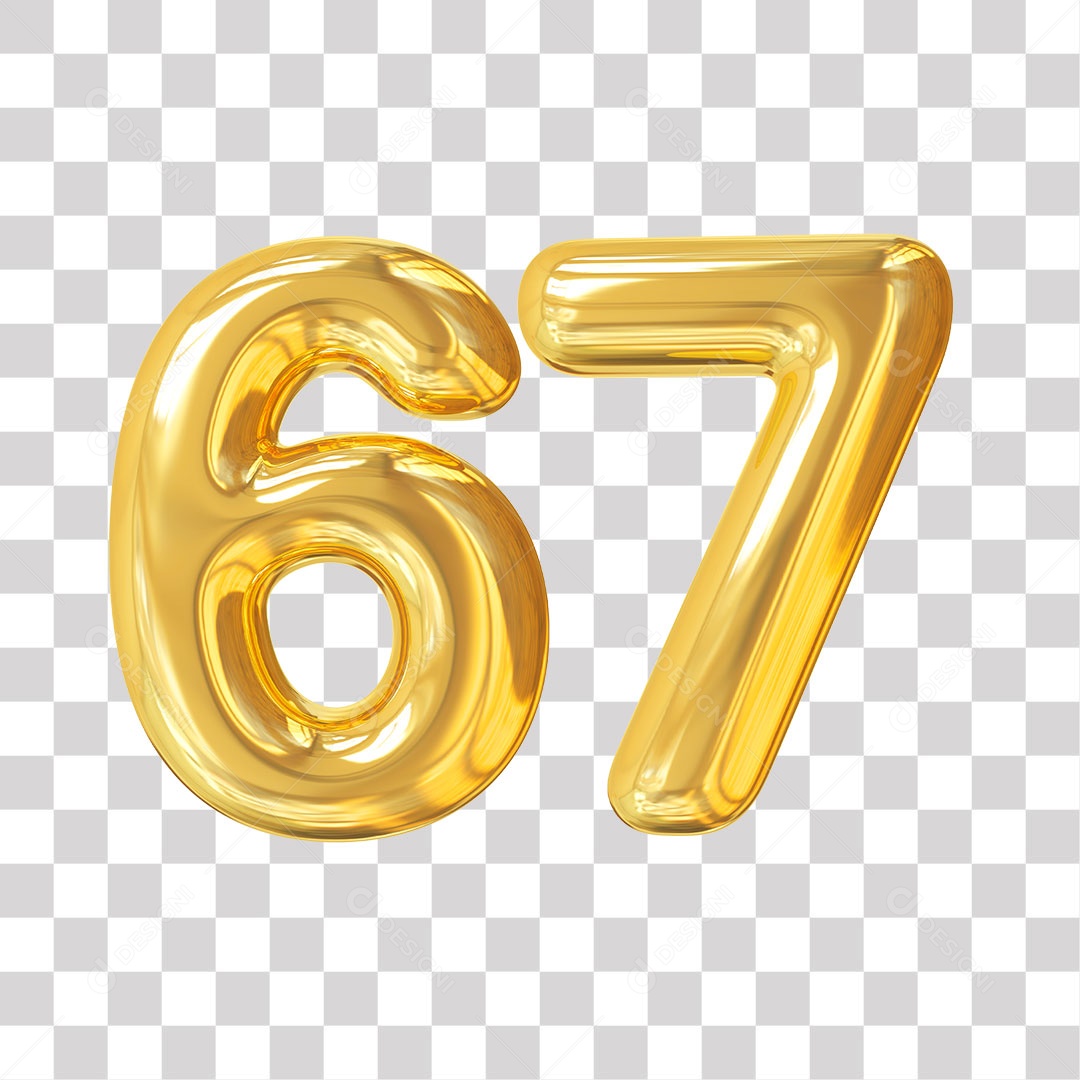 Elemento 3D Para Composição Número 67 Dourado PNG Transparente