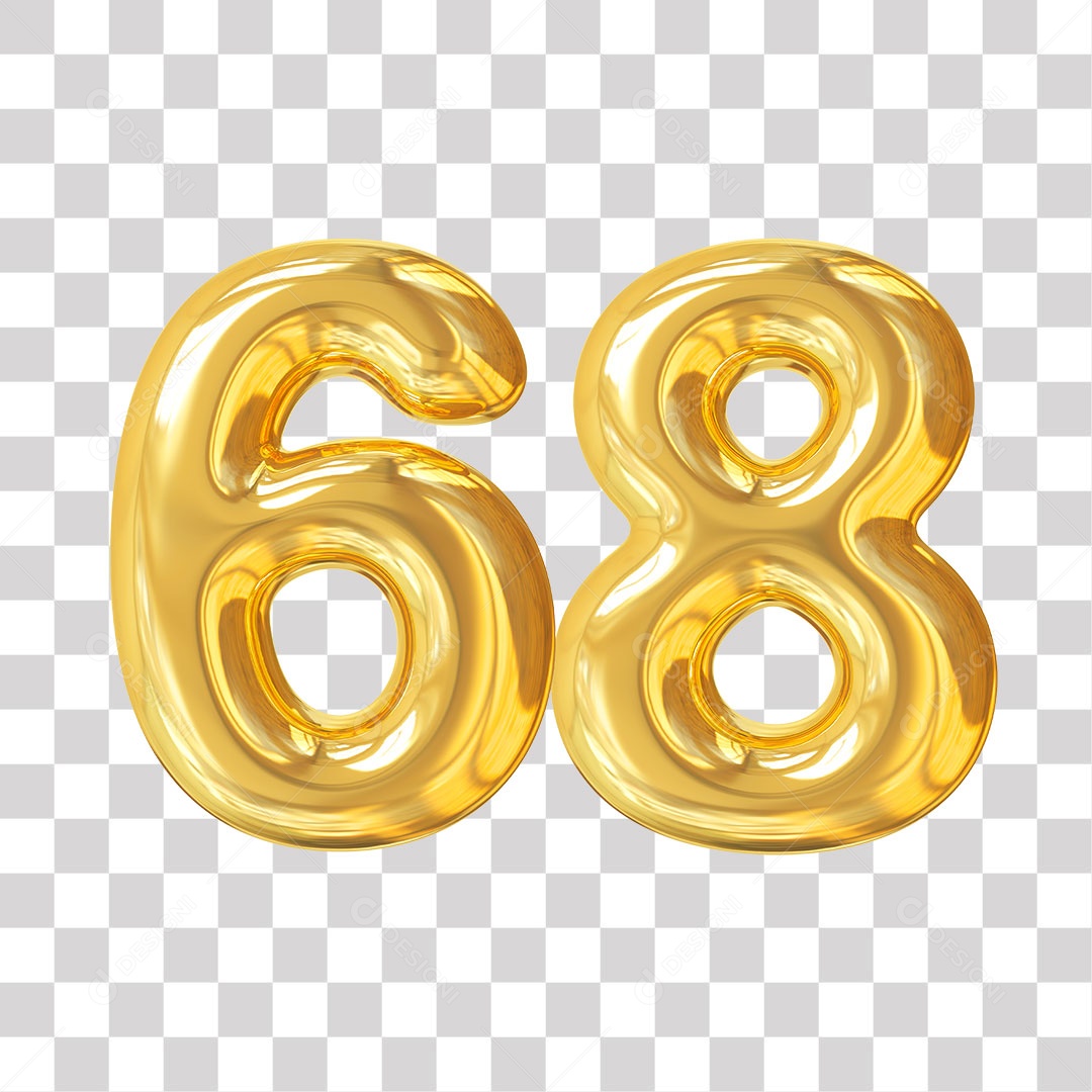 Elemento 3D Para Composição Número 68 Dourado PNG Transparente