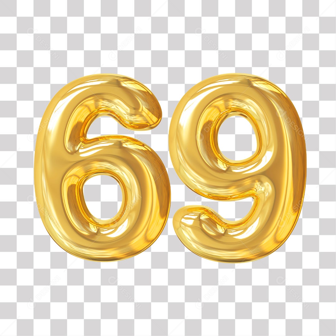 Elemento 3D Para Composição Número 69 Dourado PNG Transparente