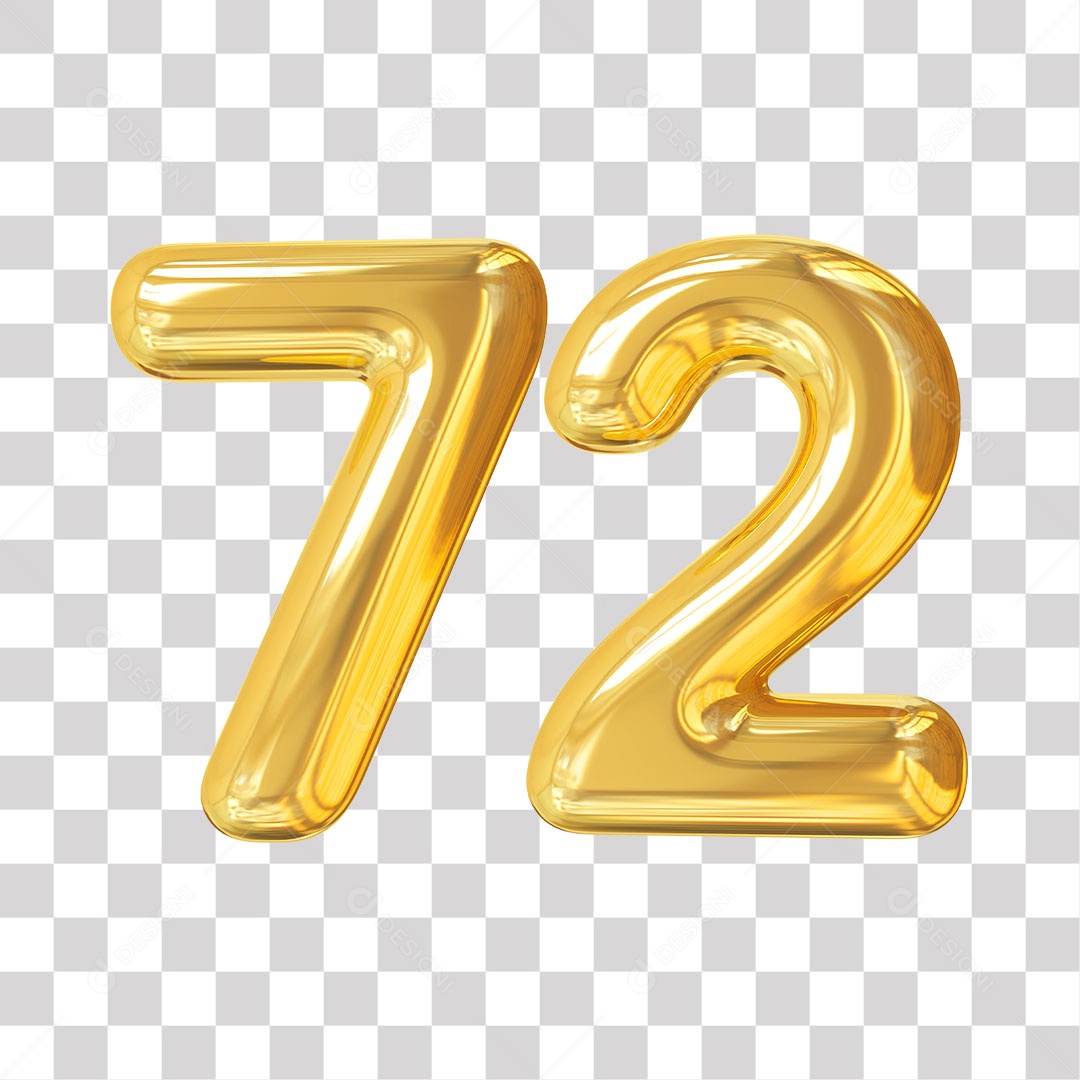 Elemento 3D Para Composição Número 72 Dourado PNG Transparente