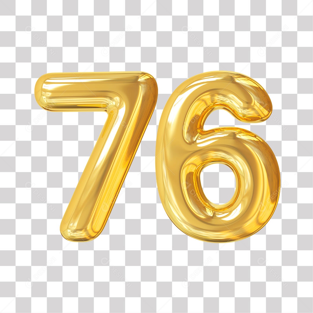 Elemento 3D Para Composição Número 76 Dourado PNG Transparente