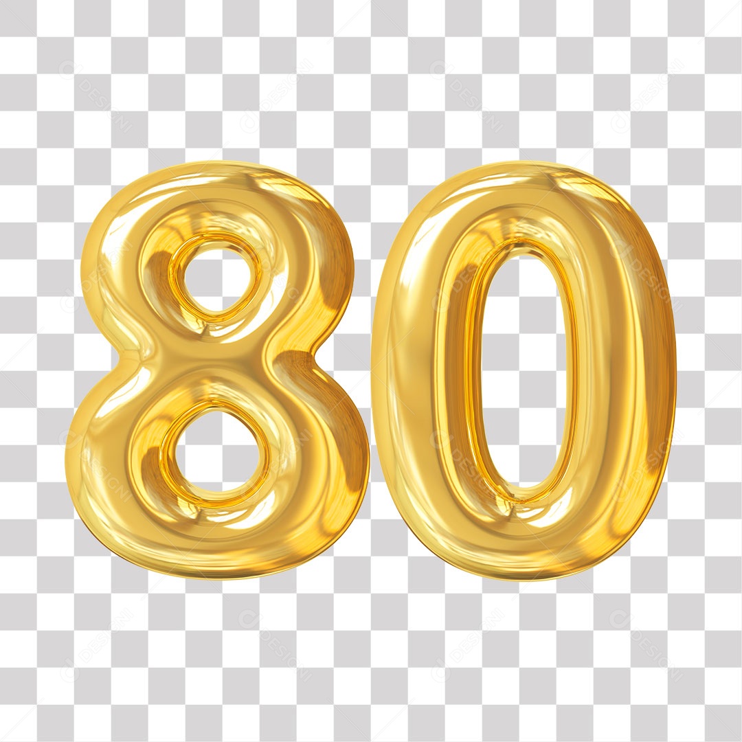 Elemento 3D Para Composição Número 80 Dourado PNG Transparente