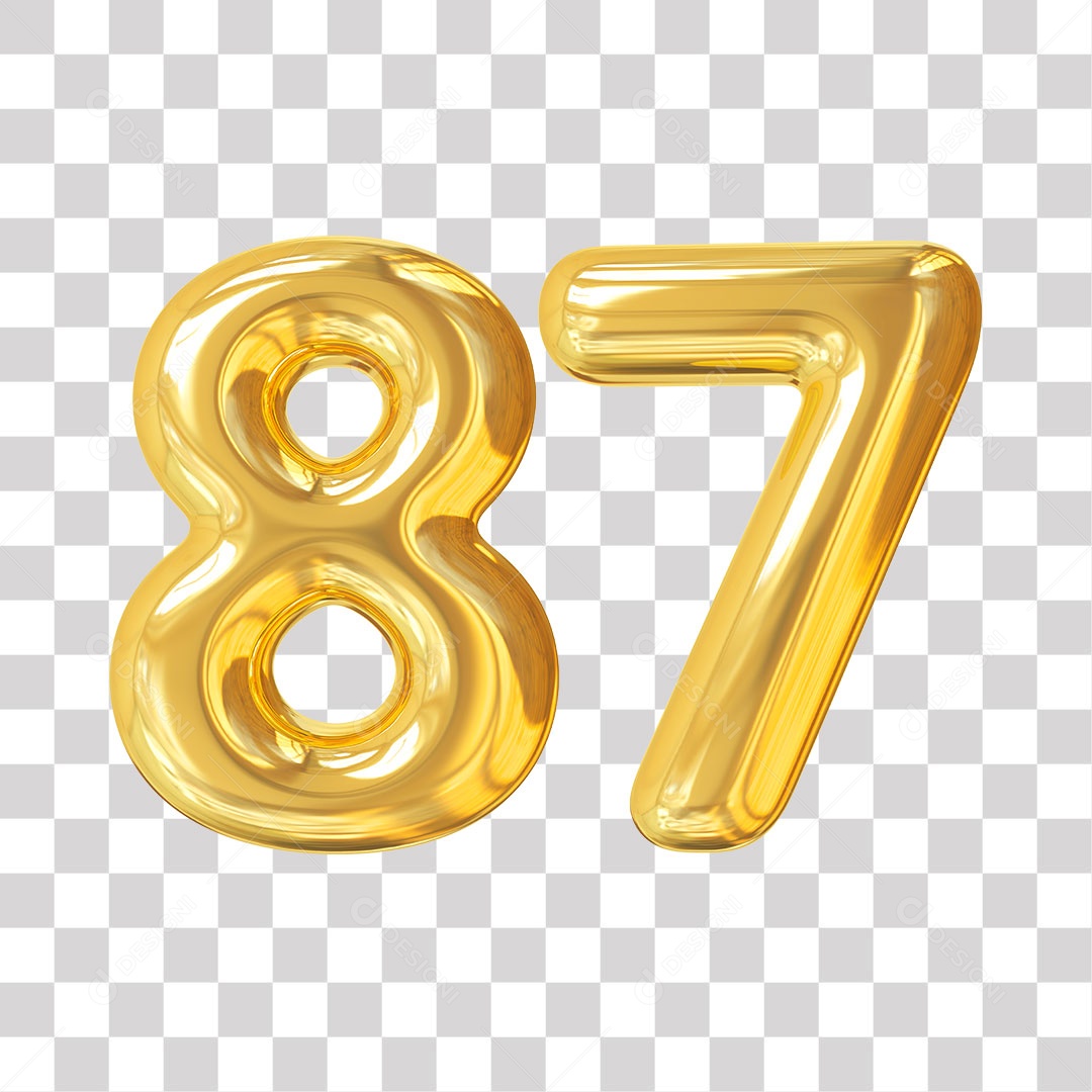 Elemento 3D Para Composição Número 87 Dourado PNG Transparente