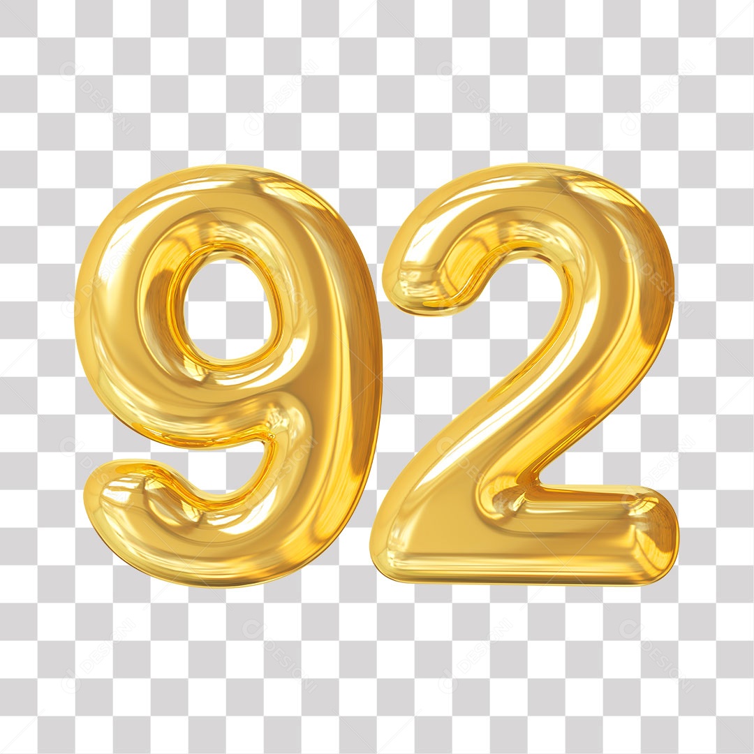 Elemento 3D Para Composição Número 92 Dourado PNG Transparente