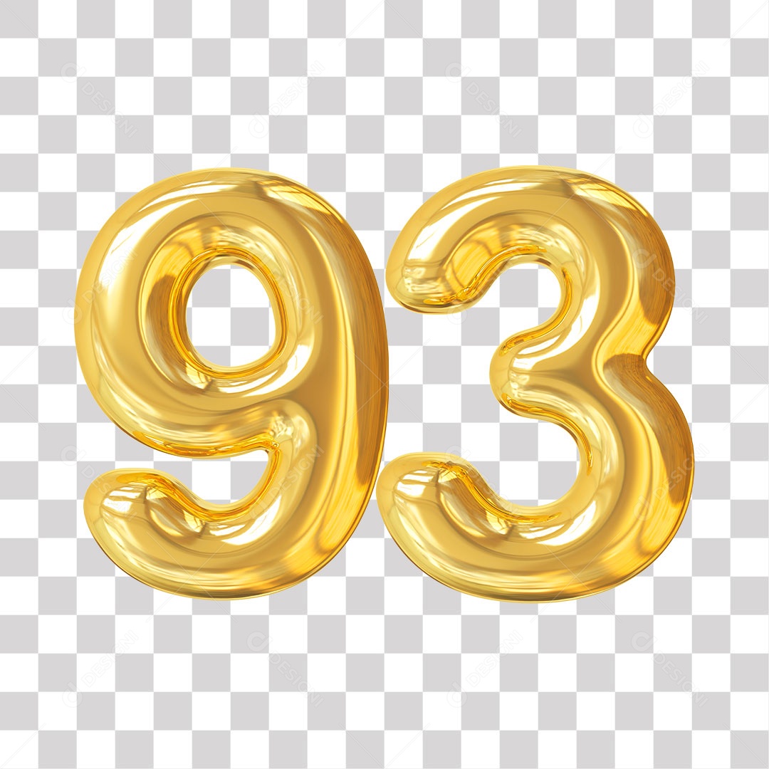 Elemento 3D Para Composição Número 93 Dourado PNG Transparente
