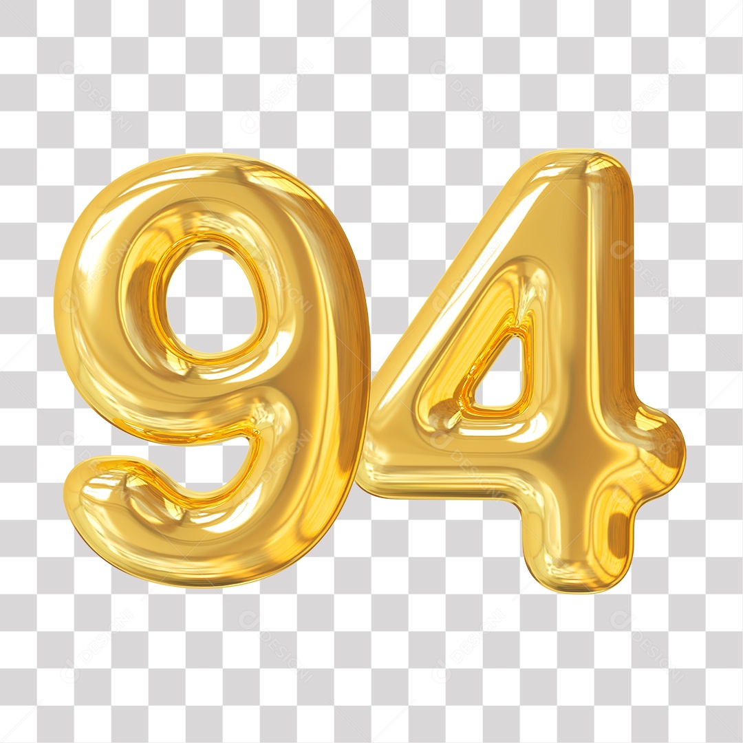 Elemento 3D 94 Número Dourado para Composição PNG Transparente
