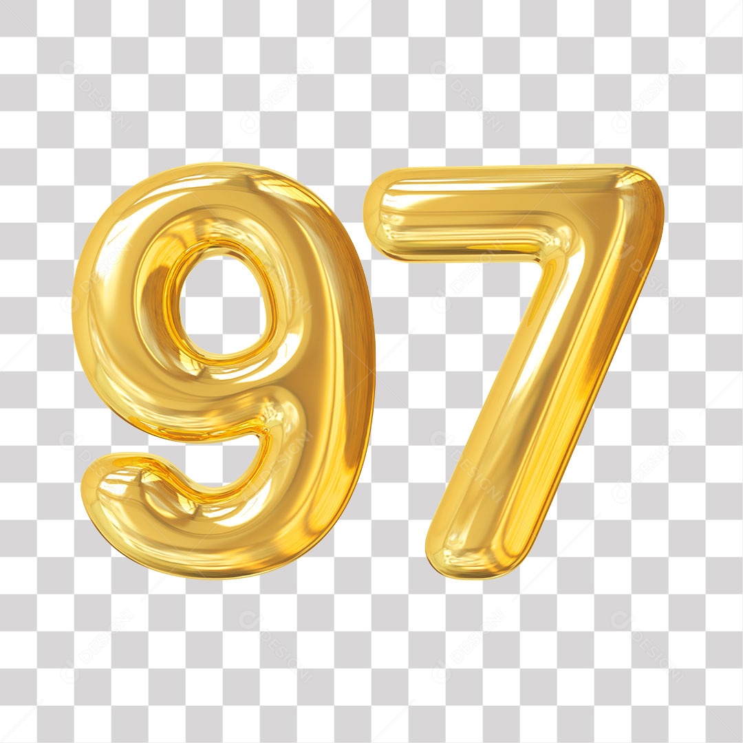 Elemento 3D Para Composição Número 97 Dourado PNG Transparente