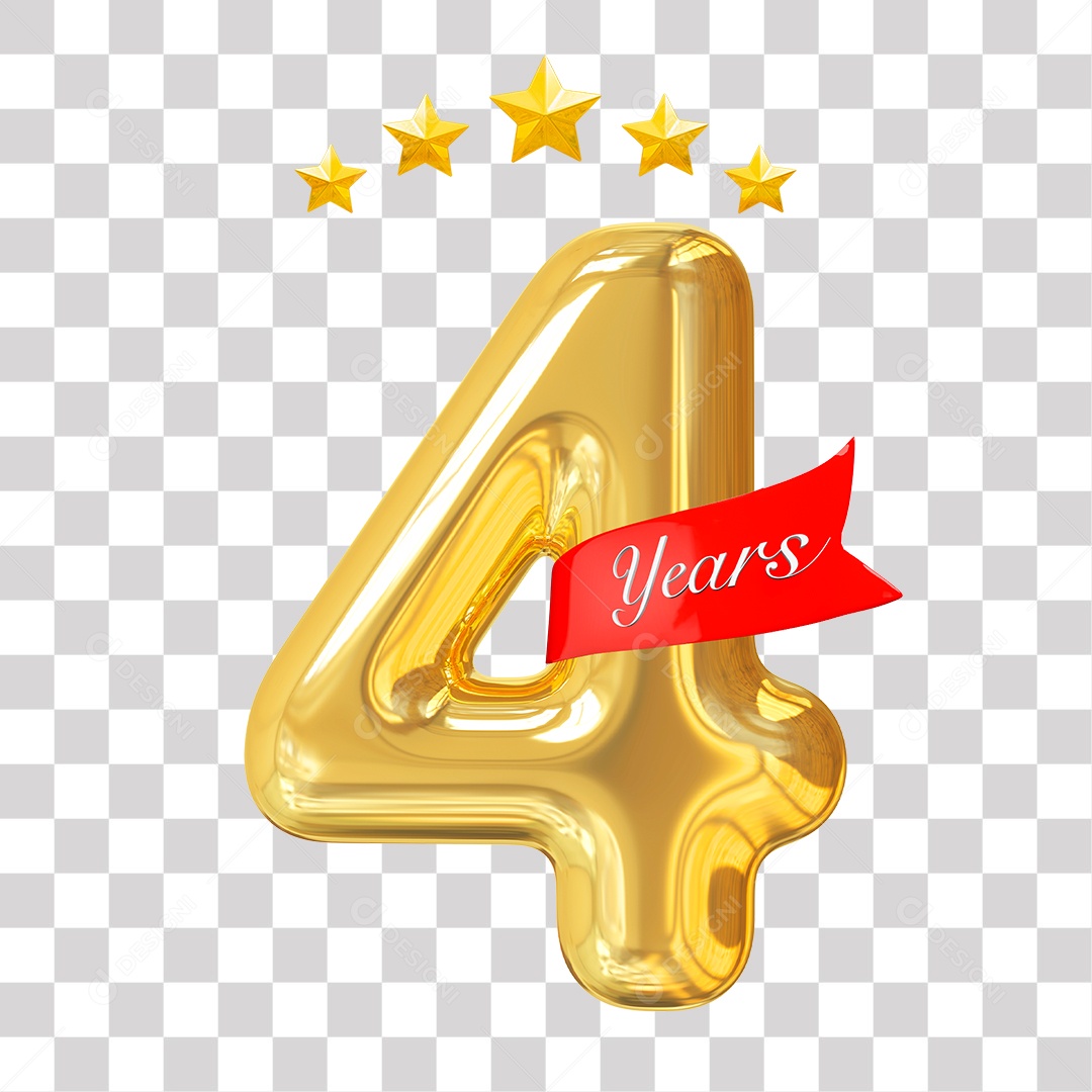 Elemento 3D Para Composição Número Dourado 4 Aniversário PNG Transparente