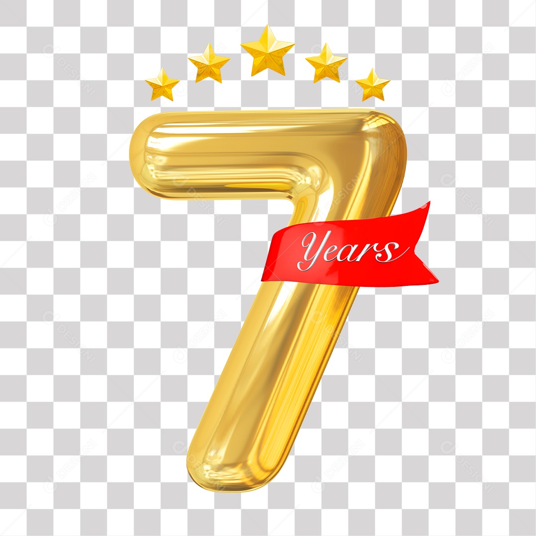 Elemento 3D Para Composição Número Dourado 7 Aniversário PNG Transparente