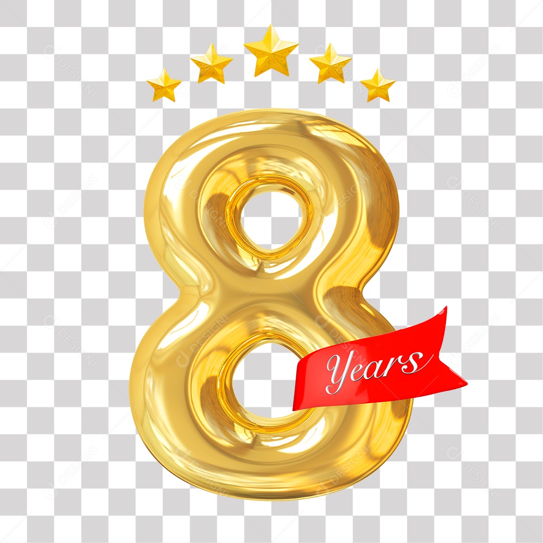 Elemento 3D Para Composição Número Dourado 8 Aniversário PNG Transparente