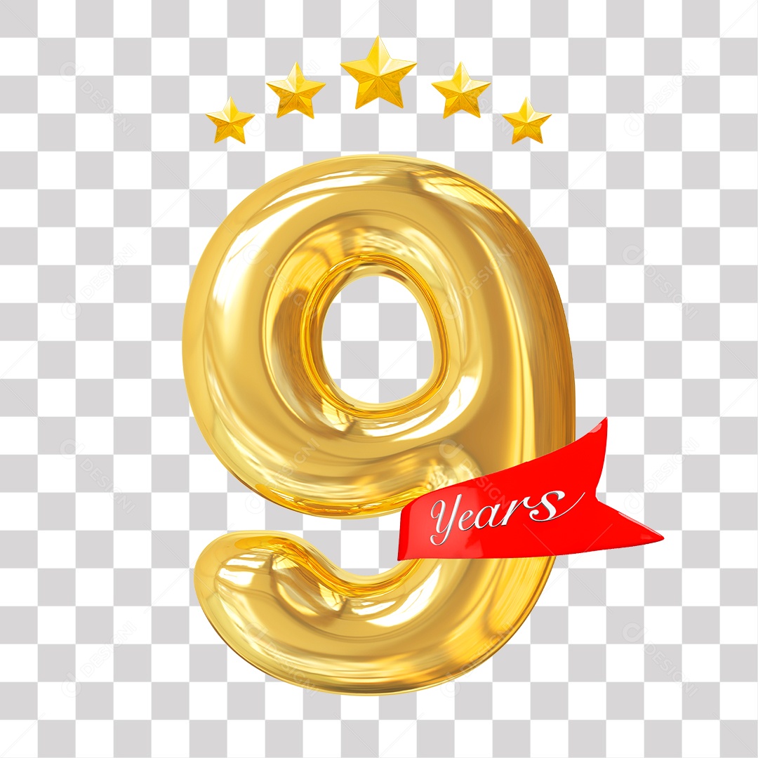 Elemento 3D Para Composição Número Dourado 9 Aniversário PNG Transparente