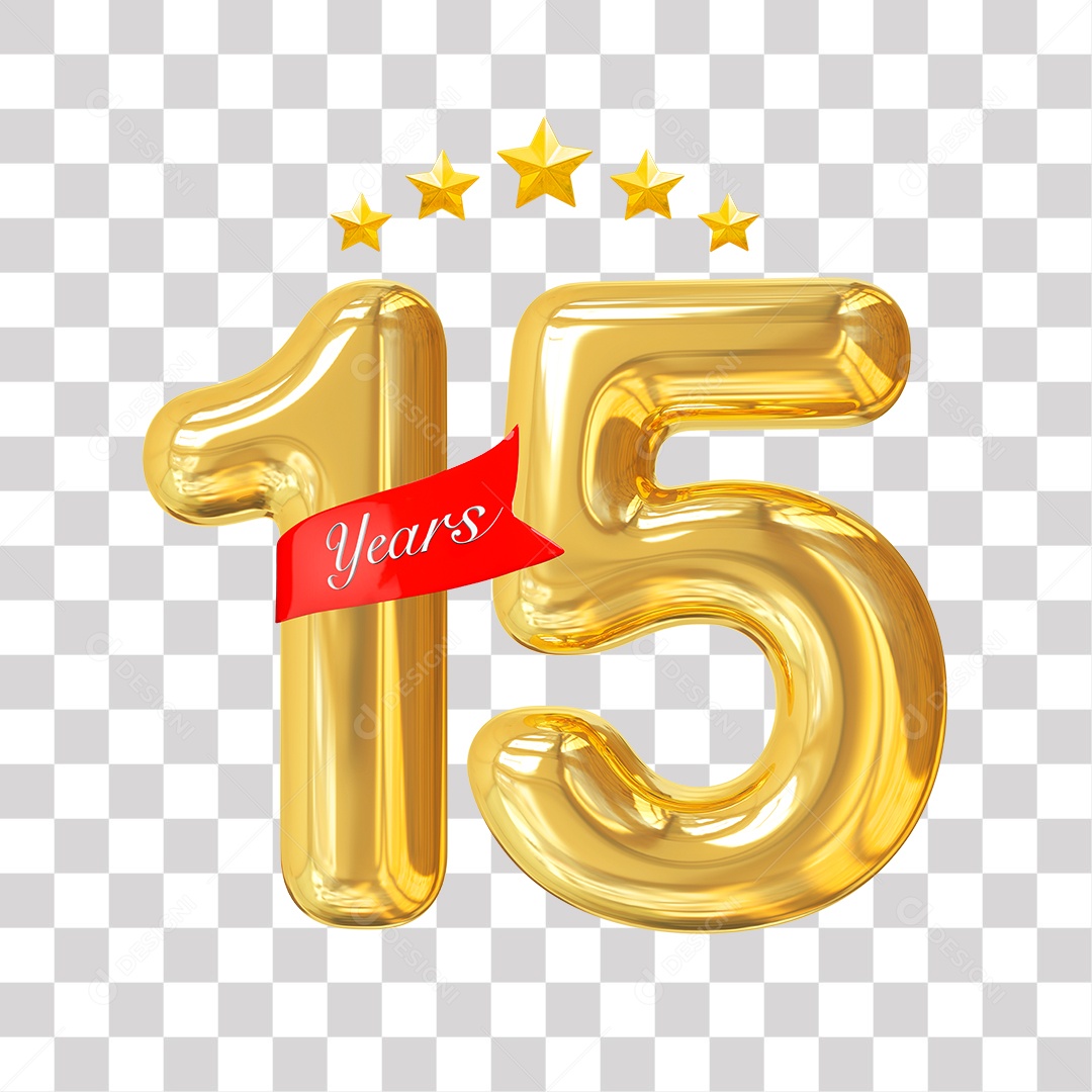 Elemento 3D Para Composição Número Dourado 15 Aniversário PNG Transparente