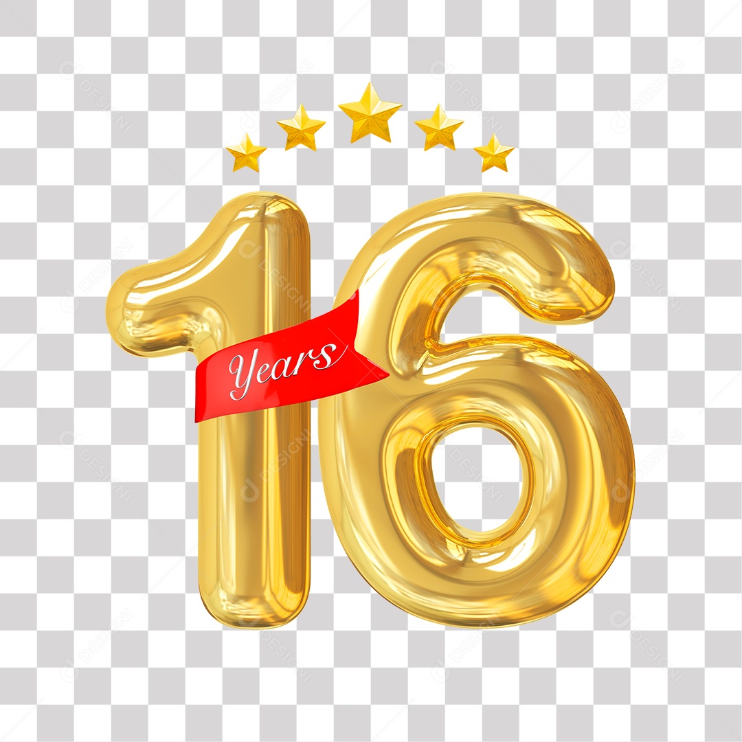 Elemento 3D Para Composição Número Dourado 16 Aniversário PNG Transparente