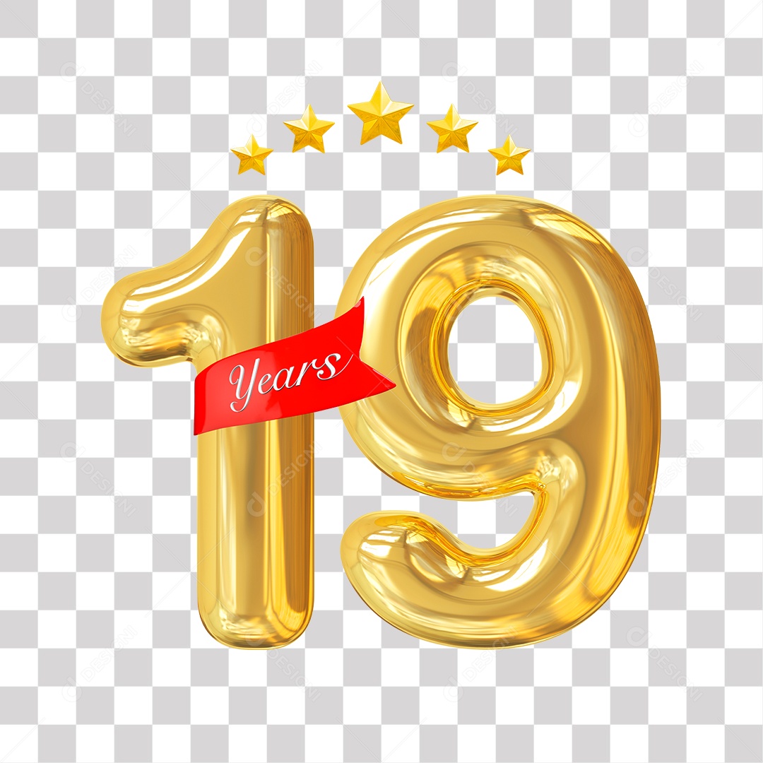 Elemento 3D Para Composição Número Dourado 19 Aniversário PNG Transparente