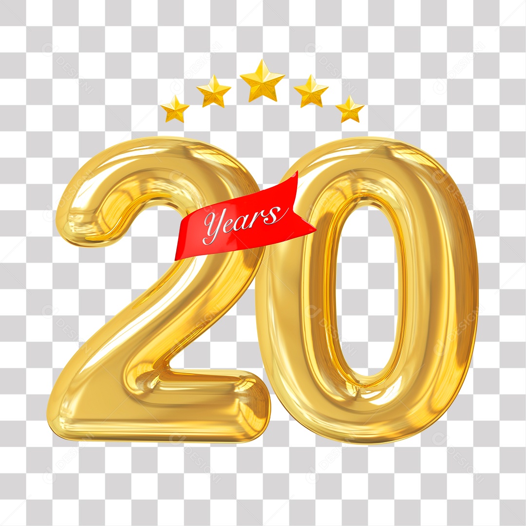 Elemento 3D Para Composição Número Dourado 20 Aniversário PNG Transparente